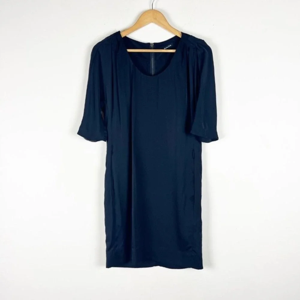 2/$30 Massimo Dutti  Navy SILK Blue Scoop‎ Neck Zip Back Shift Dress 4